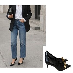 Jeffrey Campbell Black Patent Chain Pumps Pointed Toe Heels CBK Minimalist 8